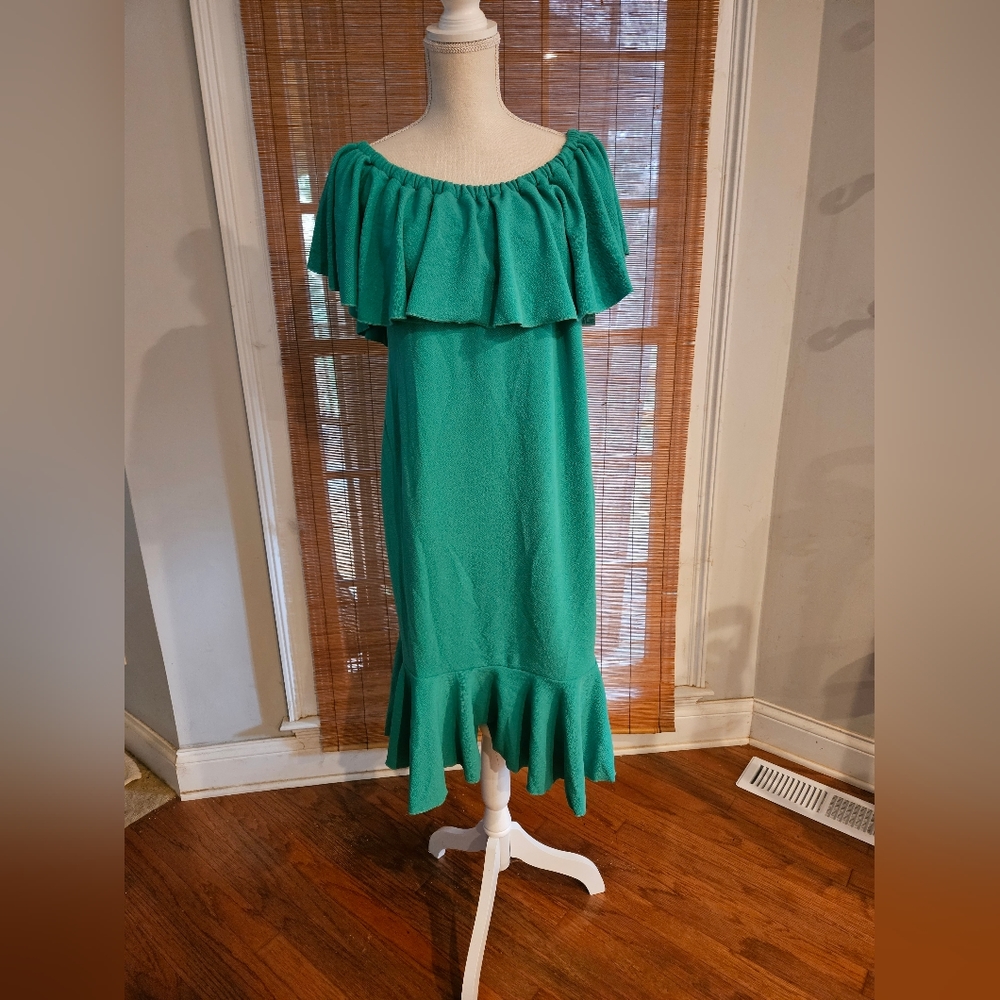 Lularoe Cici Green Flounce Off Shoulder Dress NWT